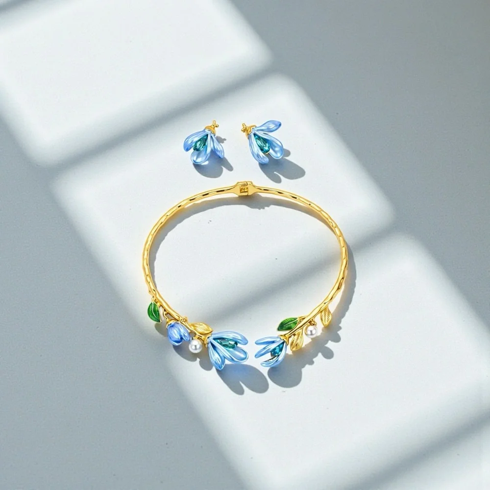 Blue Floral Crystal Set: Earrings and Necklace - Picture 8 of 8